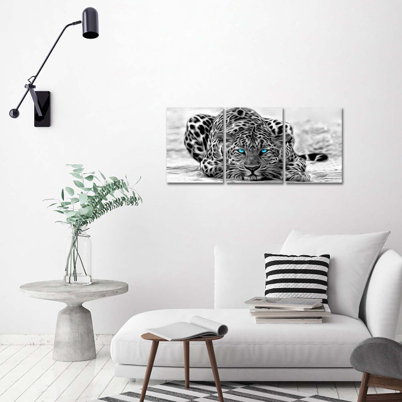 WELMECO Black and White Leopard Decor Pictures Animal Canvas Wall Art Prints, Ready to Hang for Home Decor,12inx16inx3Pieces - Image 4